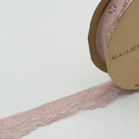 Image of elastic lace 3 cm - powder pink – available at Šarlotes audumi