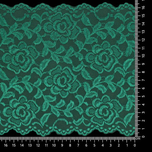 Image of elastic nylon lace 16 cm - emerald – available at Šarlotes audumi