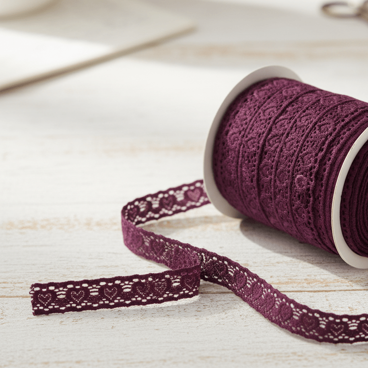 Image de dentelle élastique en polyamide - 2.5 cm violette – disponible chez Šarlotes audumi