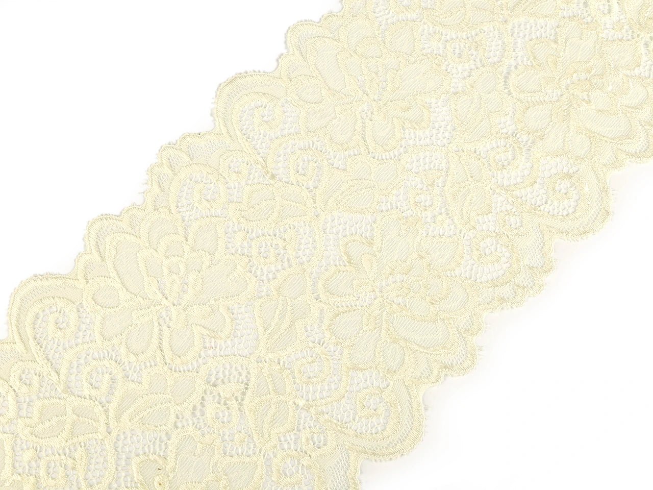 Dentelle élastique en polyester - 15 cm - blanc lait