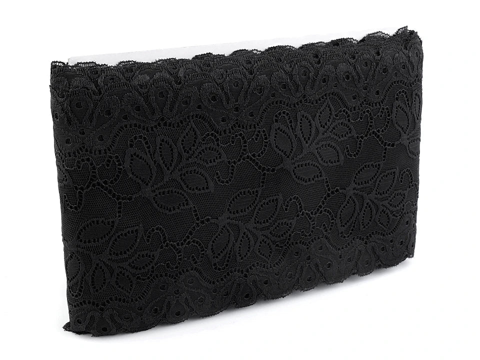 Dentelle élastique en polyester - 16 cm noire