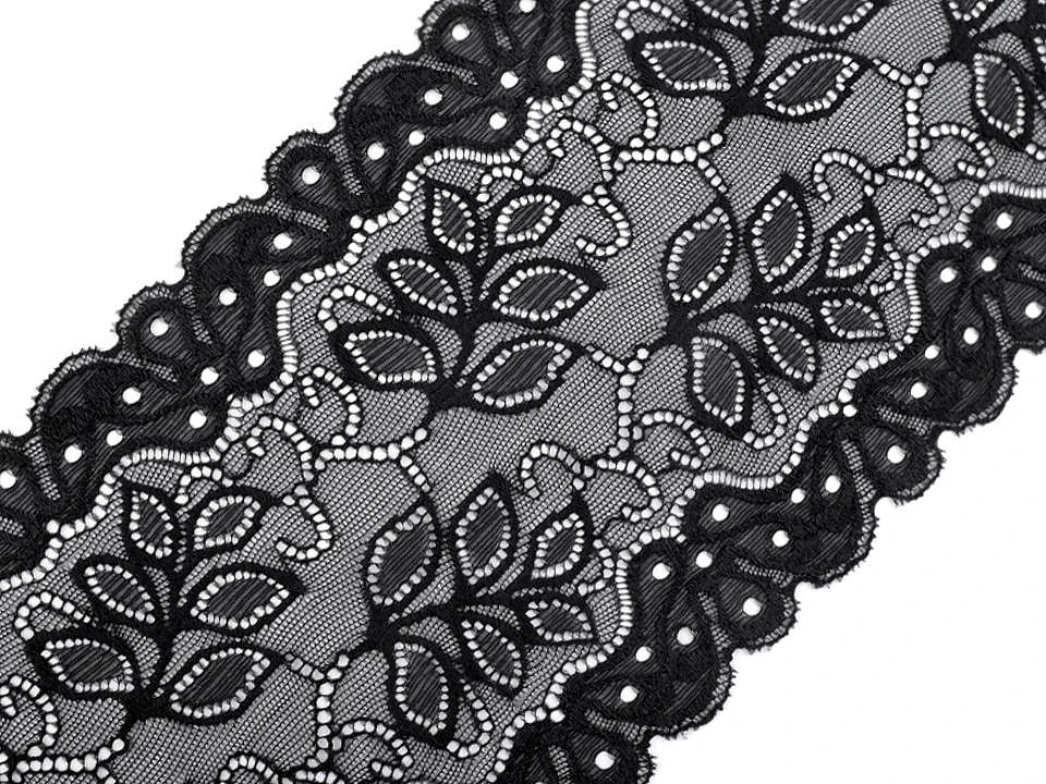 Dentelle élastique en polyester, 16 cm, noire