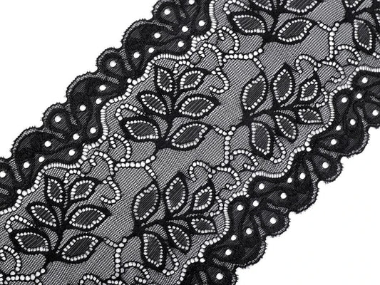 Elastic polyester lace - 16 cm black