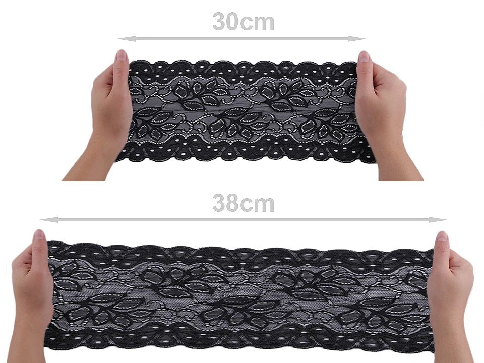 Dentelle en polyester élastique, 16 cm, noire