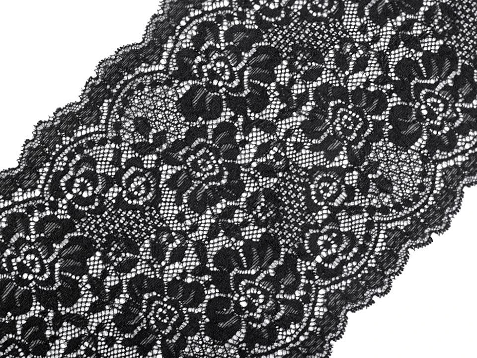 Dentelle élastique en polyester - 18 cm noire