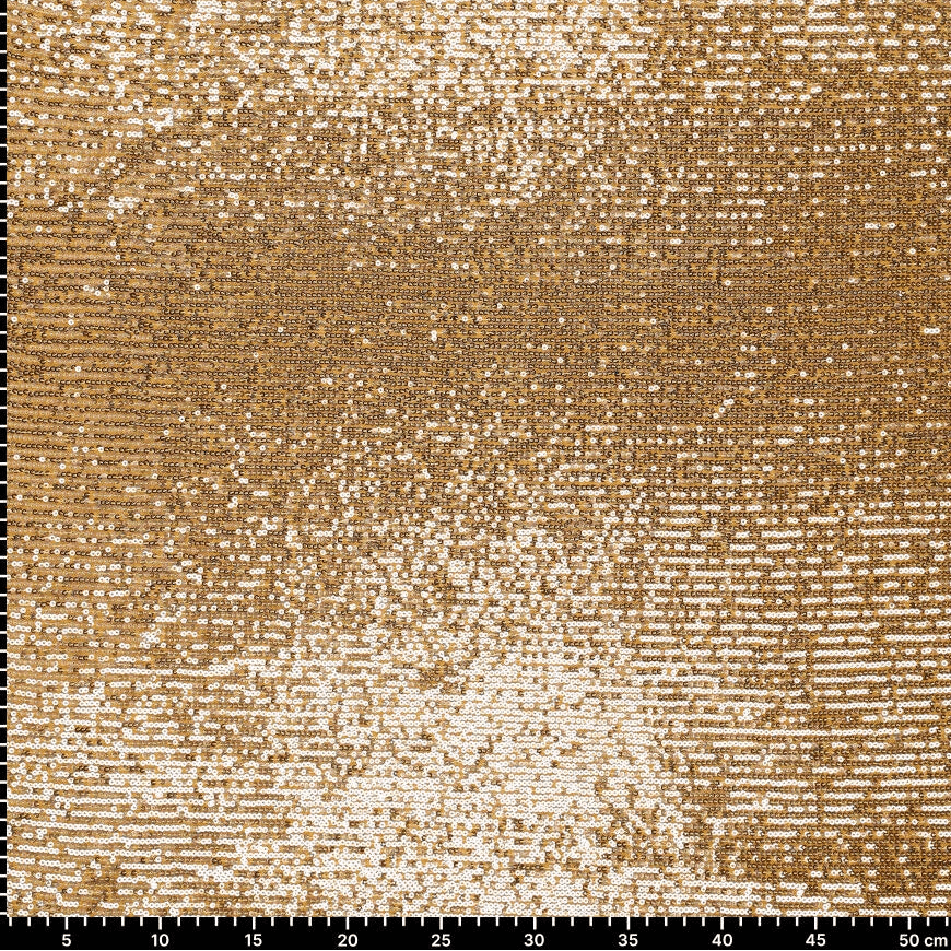 Image d'un tissu à paillettes doré - 285 g/m² – disponible chez Šarlotes audumi
