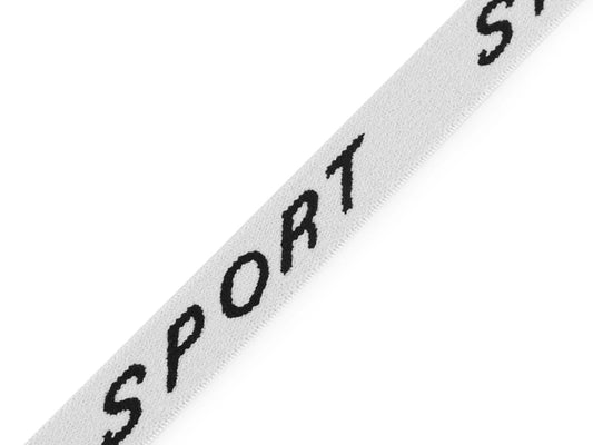 Attēls ar Gumija ar uzrakstu SPORT - 1.5 cm - balta – pieejams Šarlotes audumi