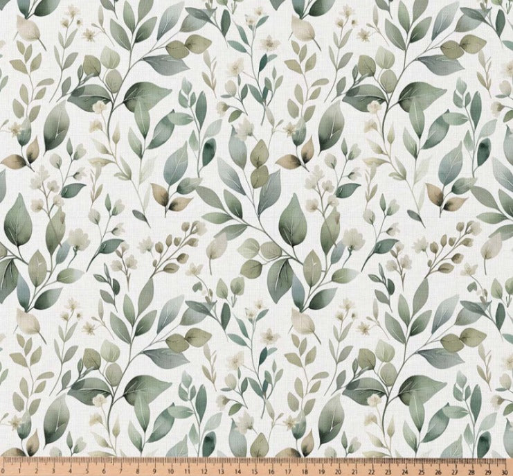 Premium 100 % Baumwollstoff – grüne Blätter 115 g/m²