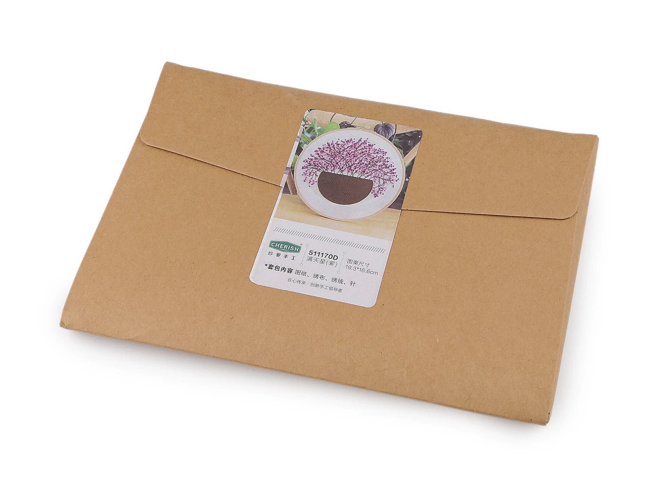Image of embroidery gift set with printed design – 15×20 cm - lilac – available at Šarlotes audumi