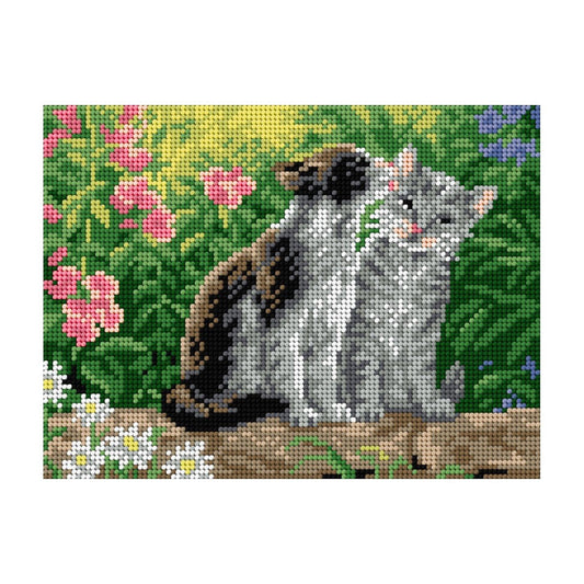 Kuva painokankaasta painetulla kuviolla – Kissat kukkapuutarhassa, 18 × 24 cm – saatavilla verkossa Charlotte Kankaat