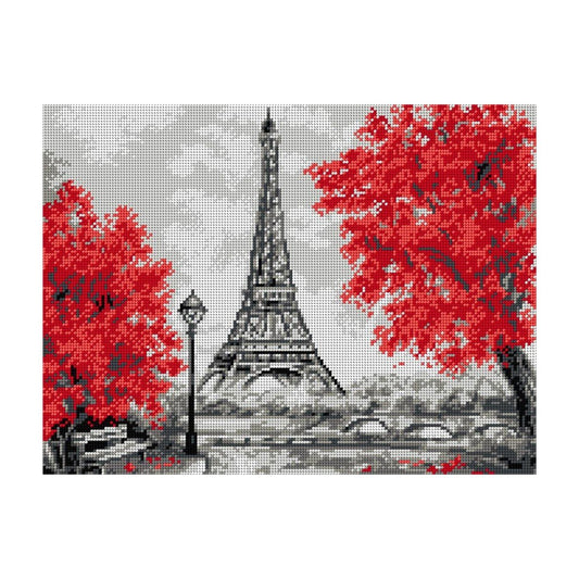 Kuva: Kirjontakangas painetulla kuviolla – Pariisi ja Eiffel-torni, 30 × 40 cm – saatavilla verkossa Šarlotes audumi