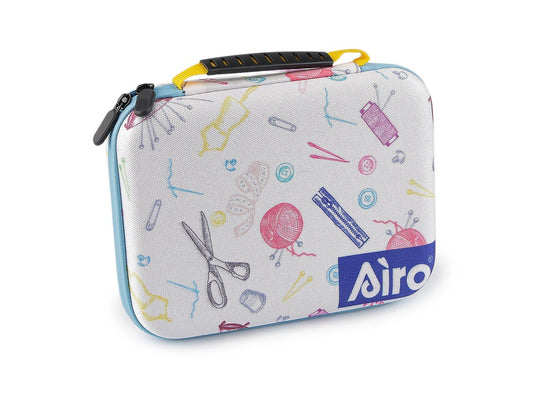Image of an embroidery kit in a case with embroidery floss and tools – available at Šarlotes audumi