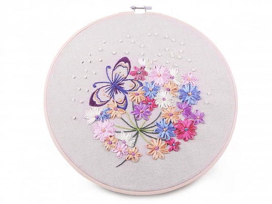 Embroidery kit / Cross-stitch kit - flowers with a butterfly