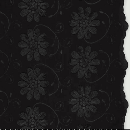Embroidered cotton fabric with floral pattern-black – available online at Šarlotes audumi