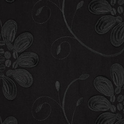 Image of embroidered cotton fabric with floral pattern - black, available online at Šarlotes audumi