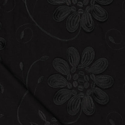 Image of embroidered cotton fabric with floral pattern - black – available online at Charlotte's Fabrics