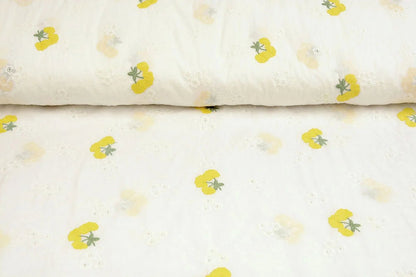 Bestickter Baumwollstoff - gelbe Blumen 110 g/m²