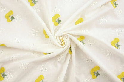 Bestickter Baumwollstoff – gelbe Blumen 110 g/m²