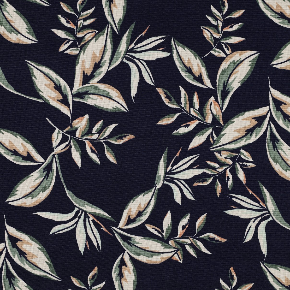 Tissu canvas - feuilles sur fond bleu foncé 225 g/m²