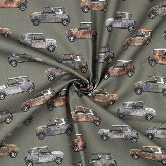 Image of canvas fabric - retro car 225 g/m² – available at Šarlotes audumi