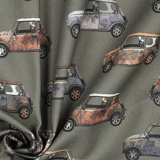 Image of canvas fabric - retro car 225 g/m² – available at Šarlotes audumi