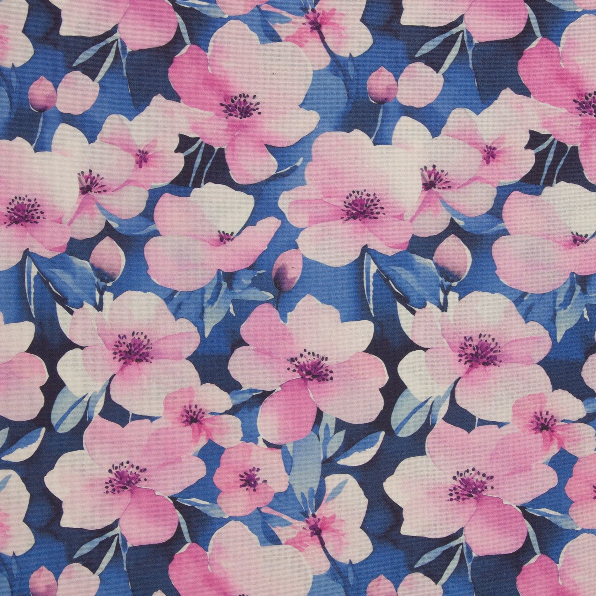 Tissu canvas - fleurs roses 200 g/m²