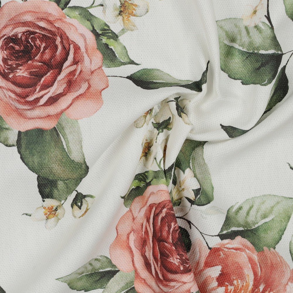 Tissu canvas - roses sur fond blanc 225 g/m²