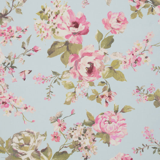 Canvas fabric with roses on a light blue background 200 g/m²