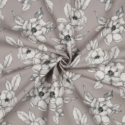 Kanvas fabric - flowers on a gray background 225 g/m²