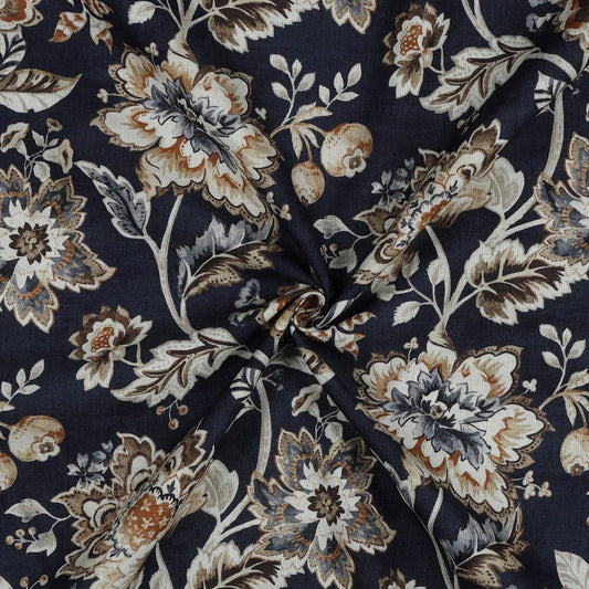 Image of canvas fabric - flowers on a dark blue background 190 g/m² – available at Šarlotes audumi