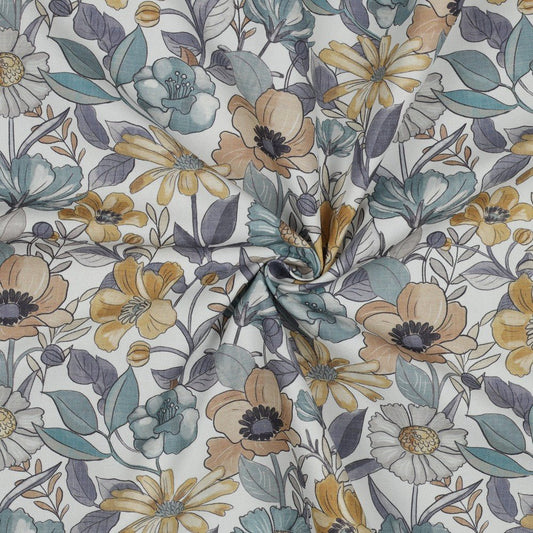 Canvas fabric - blue flowers 225 g/m²