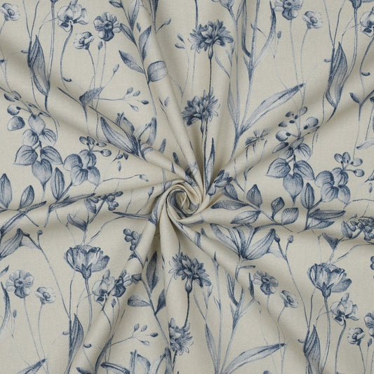 Canvas fabric - blue flowers 225 g/m²