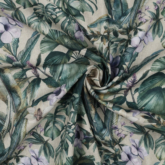 Canvas fabric - blue flowers in the tropics 225 g/m²