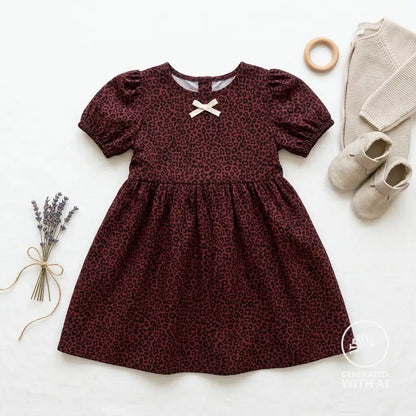 Premium cotton poplin fabric, dark red leopard print