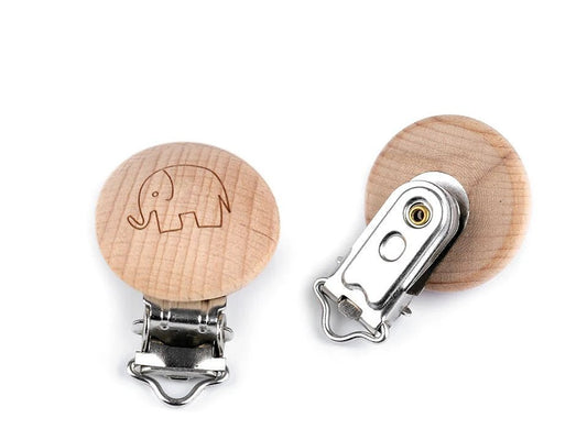 Wooden pacifier clip / toy clip - elephant
