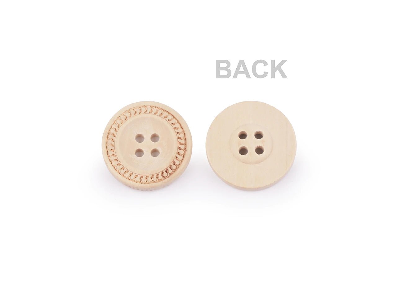 Image of wooden buttons with 4 holes, 23 mm – available at Charlotte's Fabrics