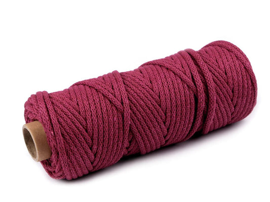 Corde en coton 5 mm - coloris baie vif (rouleau de 50 m)