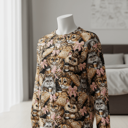 Image de jersey bouclette en coton doublé chaud - chats tendance 250 g/m² – disponible chez Šarlotes audumi