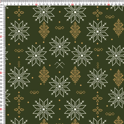Cotton loopback knit with star motifs on a dark green background, 250 g/m² – available at Šarlotes audumi