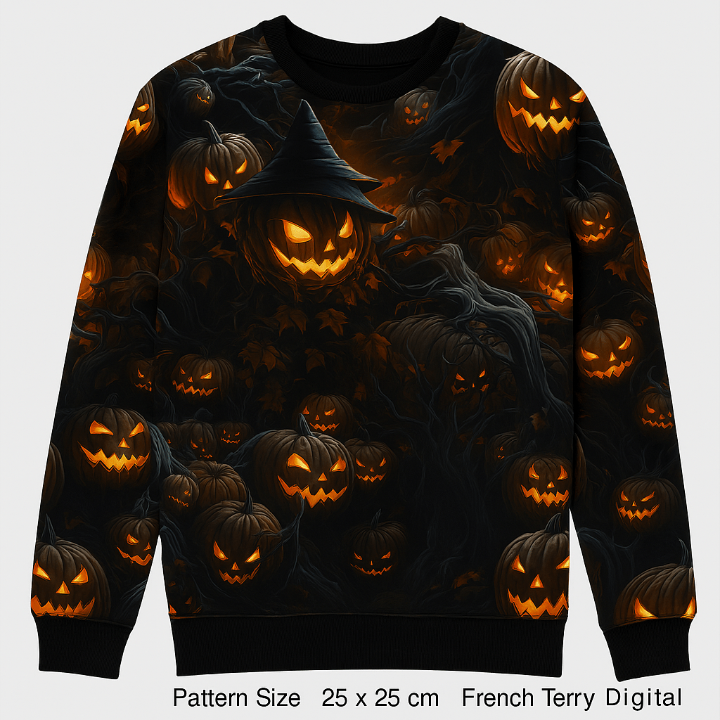 Maille bouclette en coton - citrouilles effrayantes 230 g/m²
