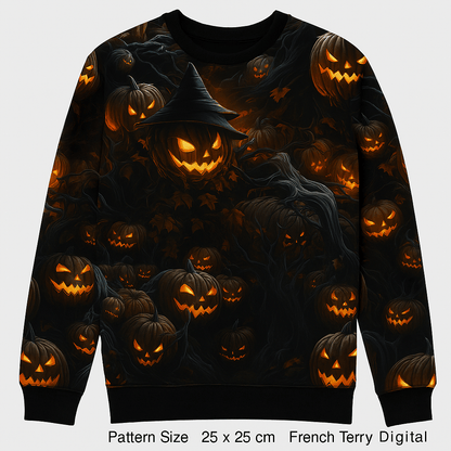 Maille bouclette en coton - citrouilles effrayantes 230 g/m²
