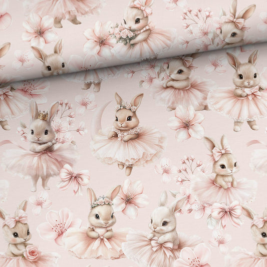 Image with cotton loop knit - ballerina bunnies in flowers 250 g/m² | Design - 15 – available at Charlotte's Fabrics