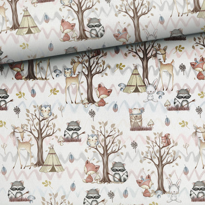 Tricot à boucle en coton - animaux bohème 250 g/m²