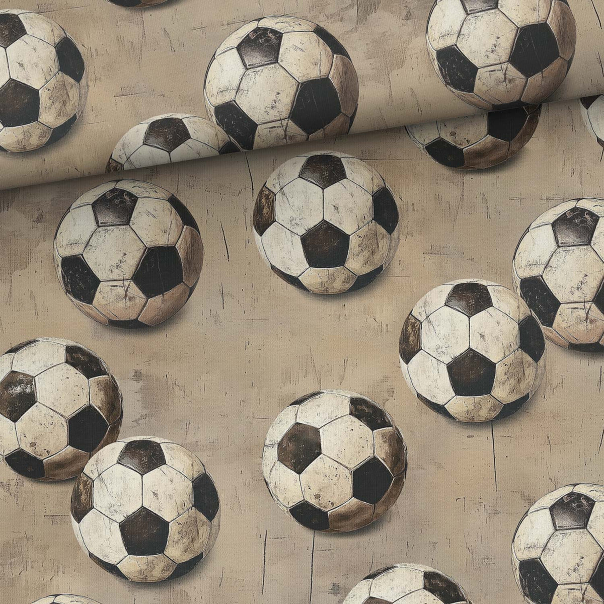 Kuva: retrohenkinen jalkapallokuvio puuvillaisessa lenkkitrikoossa, Design-22 – saatavilla verkossa Šarlotes audumi