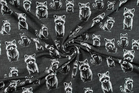 Image of Cotton loopback knit - raccoons 265 g/m² – available at Šarlotes audumi