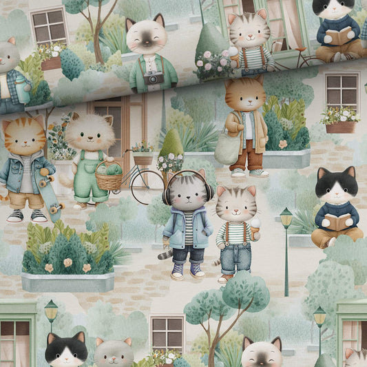 Image of cotton loopback knit - cat life in the city 250 g/m² – available at Charlotte's Fabrics