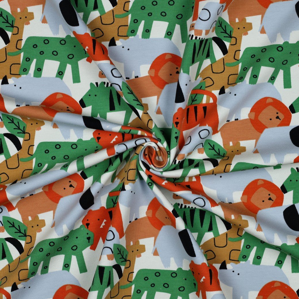 Image with cotton loopback knit - bright animals 225 g/m² – available at Charlotte's fabrics