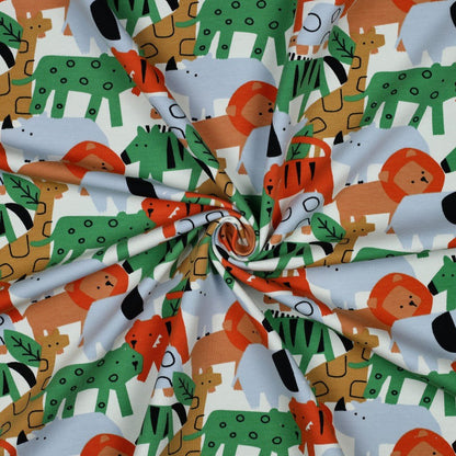 Image with cotton loopback knit - bright animals 225 g/m² – available at Charlotte's fabrics