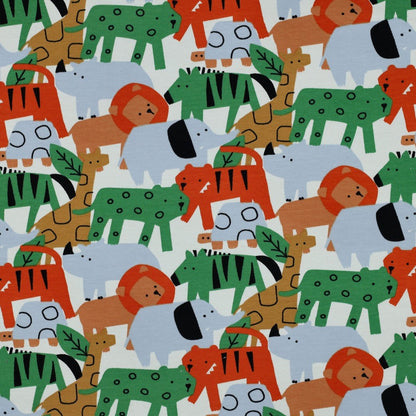 Image with cotton loopback knit - bright animals 225 g/m² – available at Šarlotes audumi