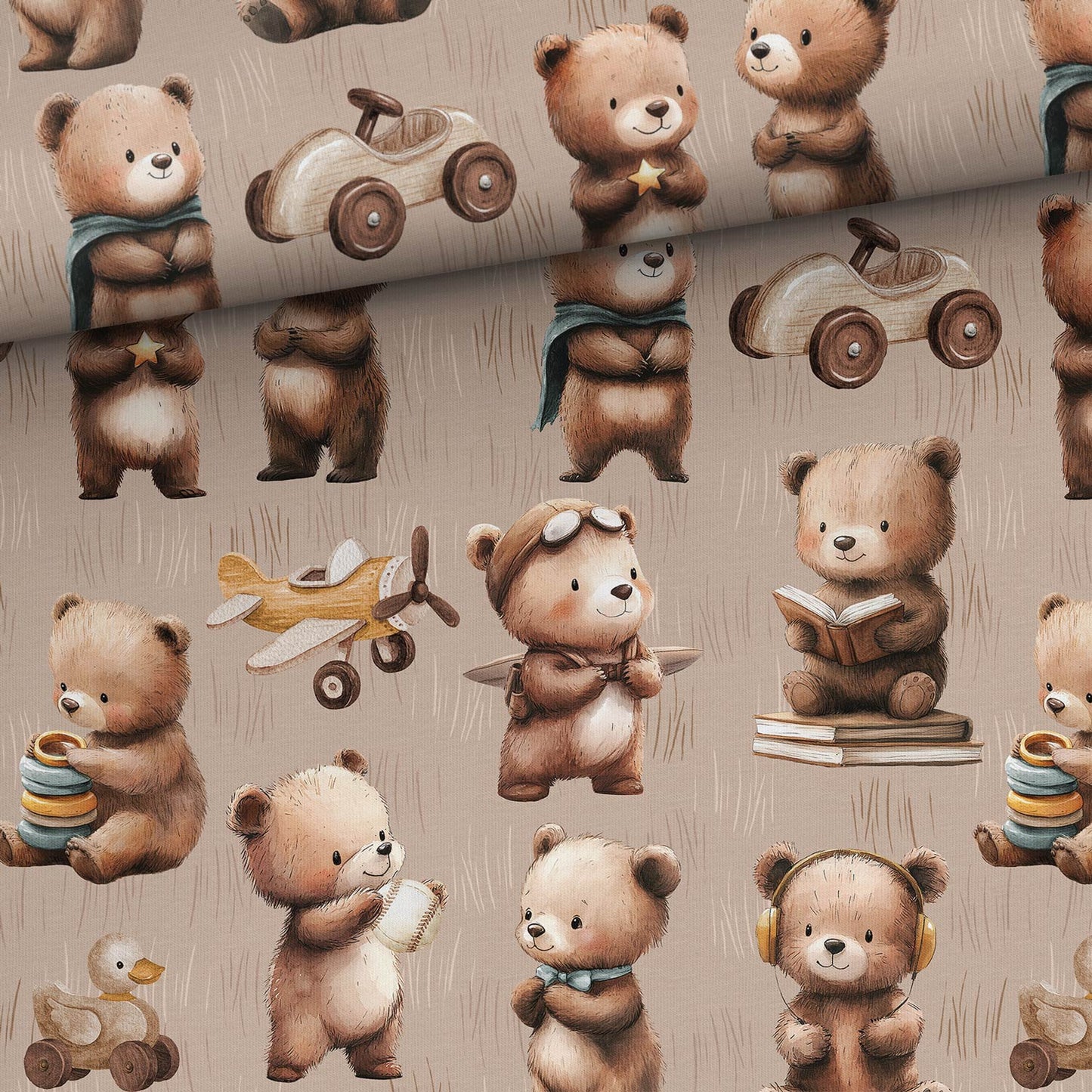 Image of cotton loopback jersey - bear cub mischief 250 g/m² – available at Šarlotes audumi
